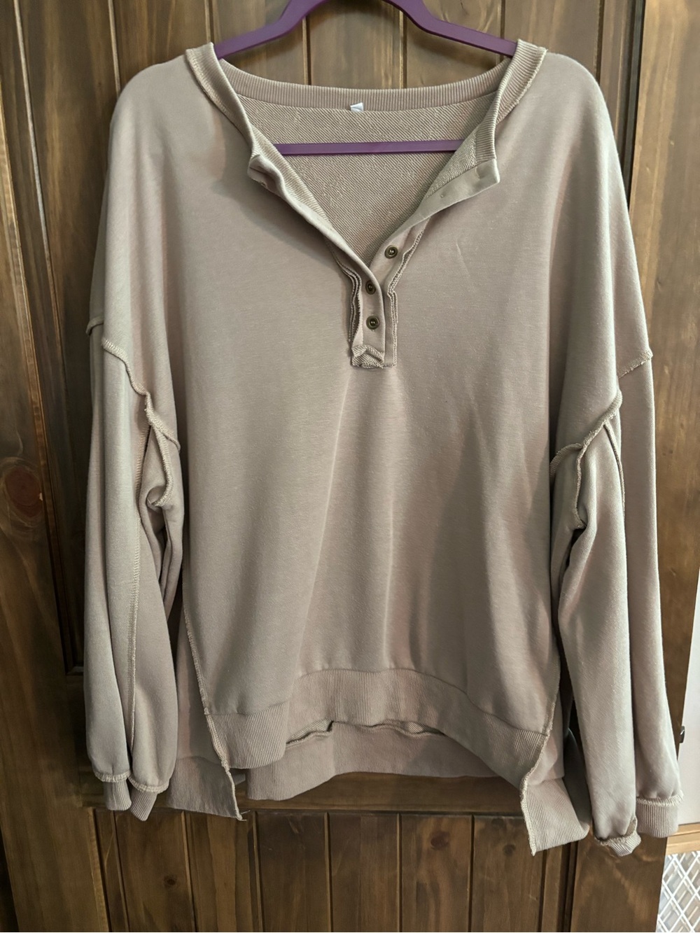 Taupe Henley Pullover Sweatshirt